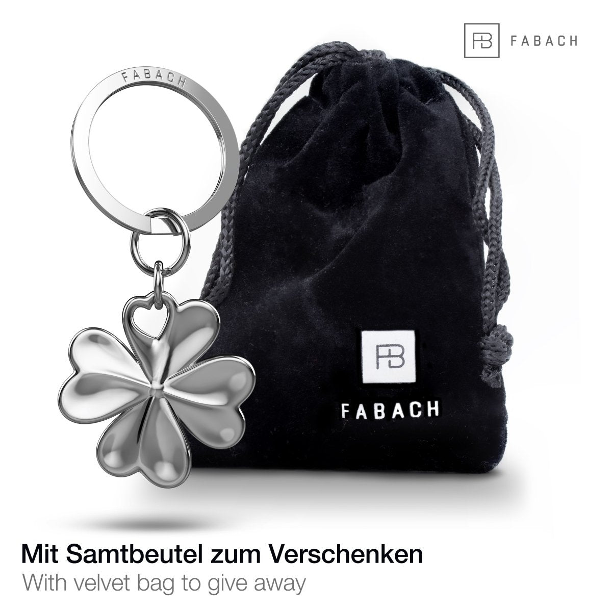 "Shamrock" Kleeblatt Schlüsselanhänger - Kleiner Glücksbringer mit Herz für den Schlüsselbund - FABACH#farbe_silber