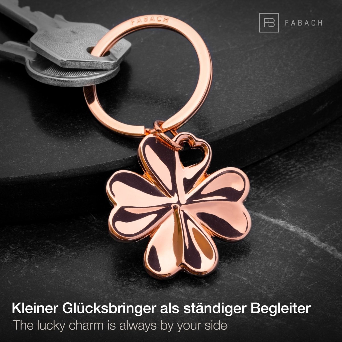 "Shamrock" Kleeblatt Schlüsselanhänger - Kleiner Glücksbringer mit Herz für den Schlüsselbund - FABACH#farbe_roségold