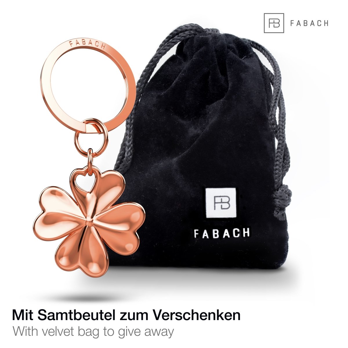 "Shamrock" Kleeblatt Schlüsselanhänger - Kleiner Glücksbringer mit Herz für den Schlüsselbund - FABACH#farbe_roségold