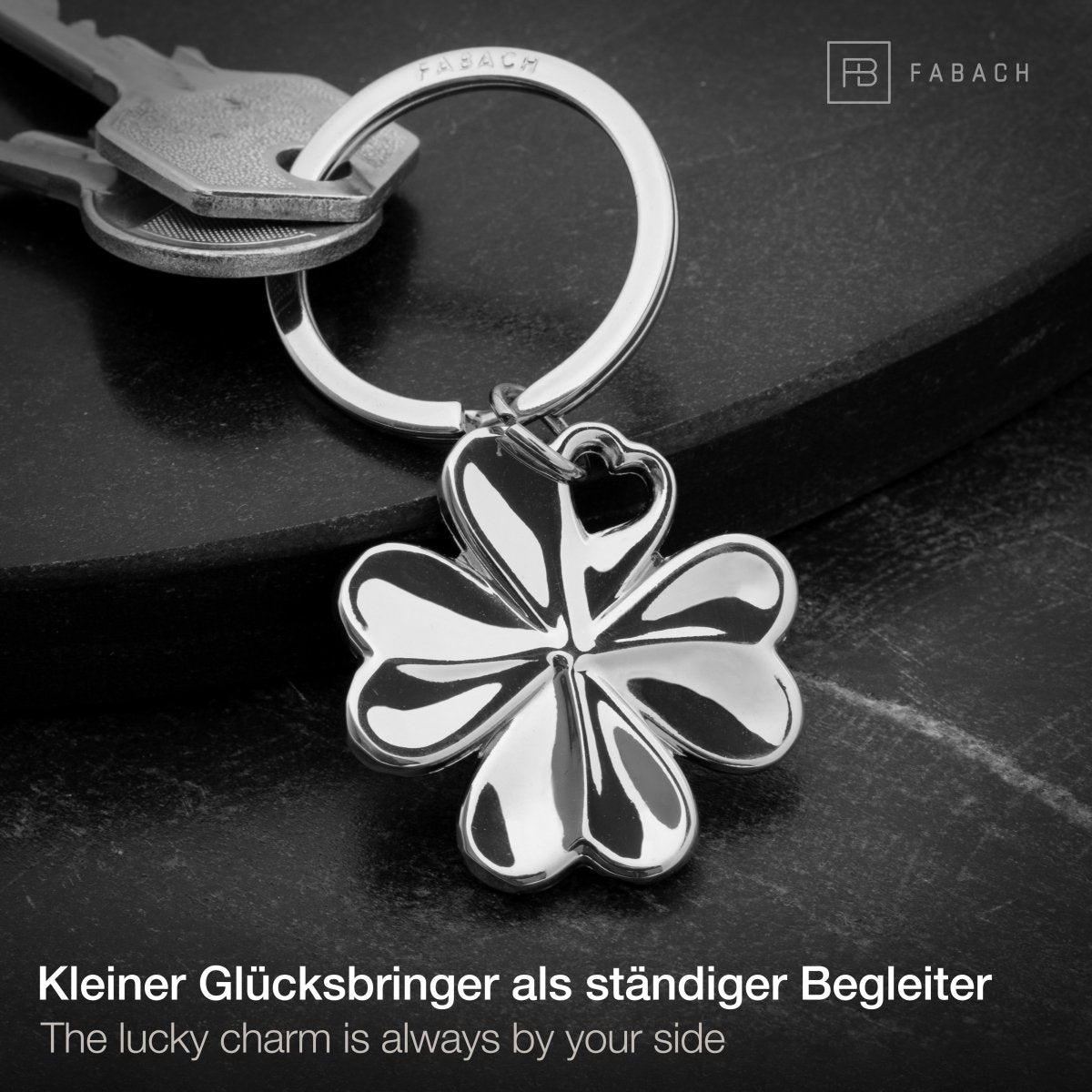 "Shamrock" Kleeblatt Schlüsselanhänger - Kleiner Glücksbringer mit Herz für den Schlüsselbund - FABACH#farbe_silber