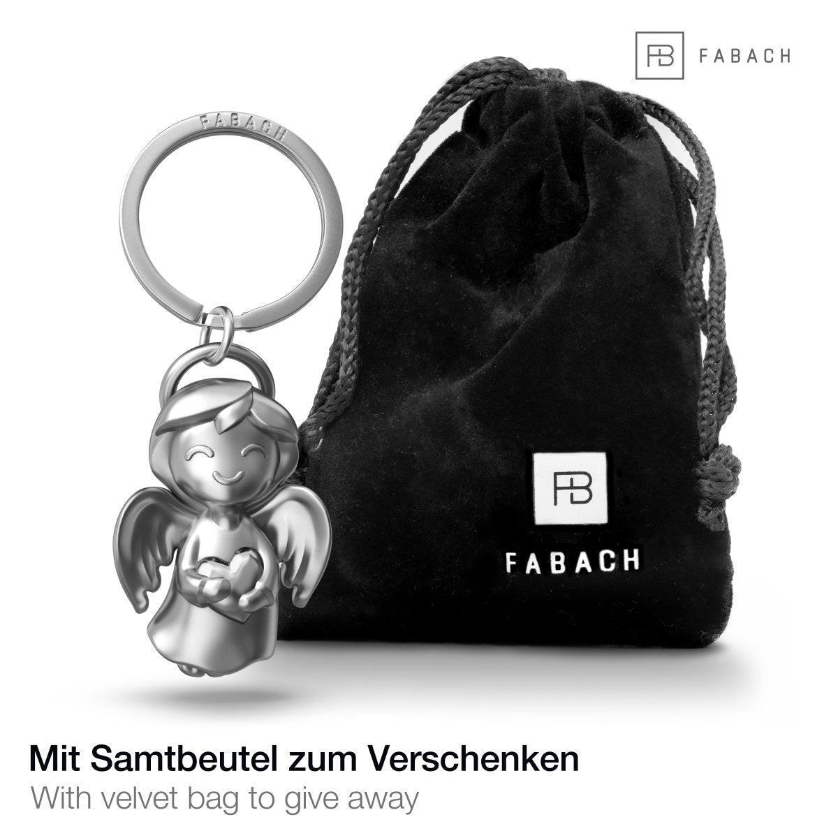 "Shiny" Schutzengel Schlüsselanhänger - Engel Glücksbringer - Glücksengel mit Herz - FABACH#Farbe_Silber