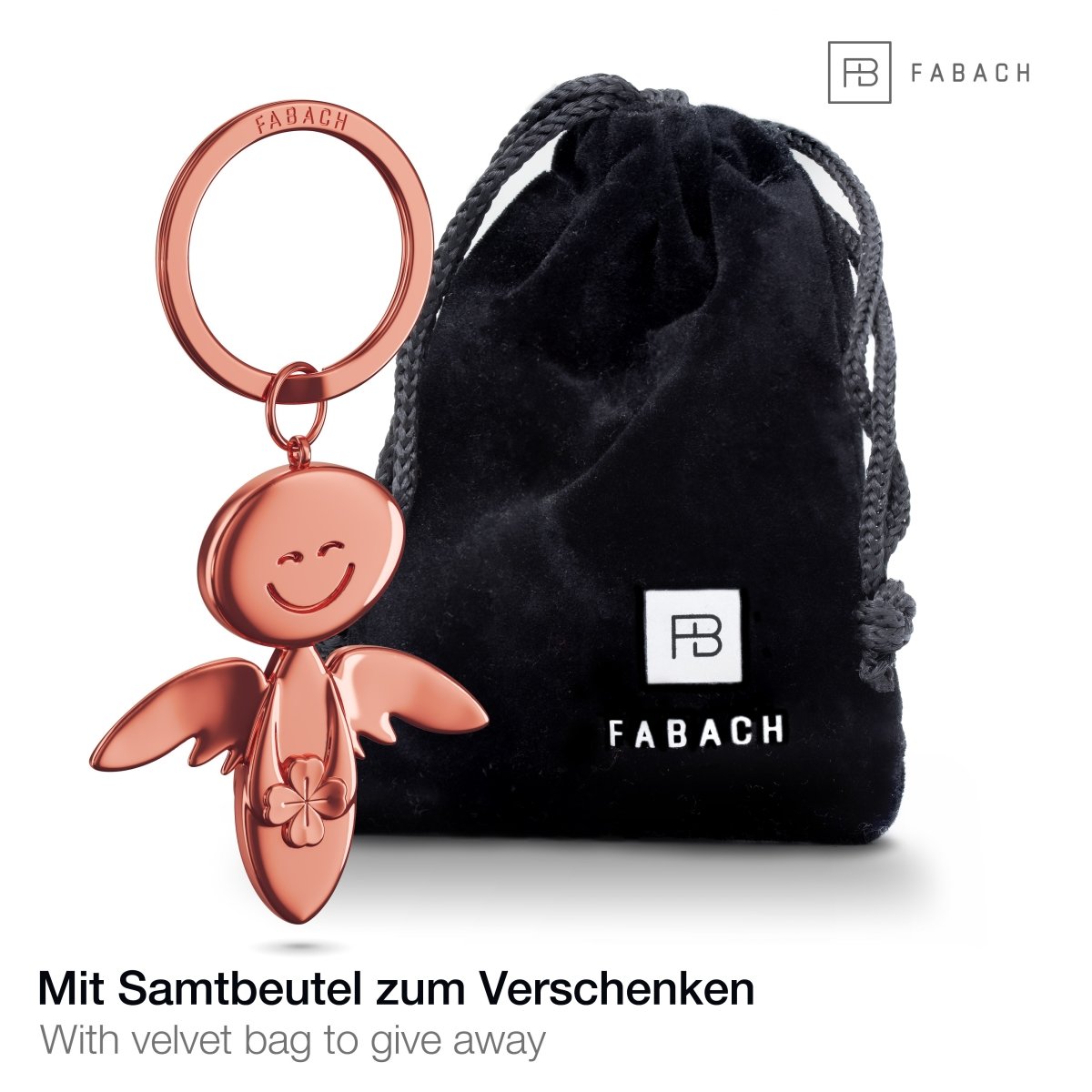 "Smile" mit Kleeblatt - Schutzengel Schlüsselanhänger - Engel Glücksbringer - Viel Glück Glücksengel - FABACH#farbe_roségold