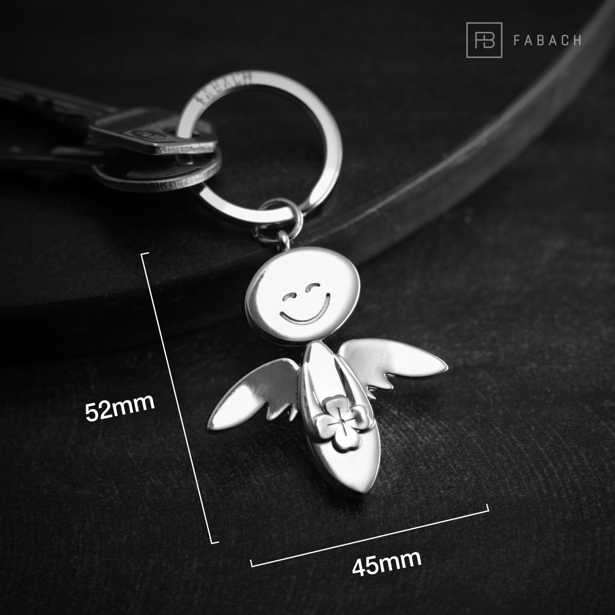 "Smile" mit Kleeblatt - Schutzengel Schlüsselanhänger - Engel Glücksbringer - Viel Glück Glücksengel - FABACH#farbe_silber