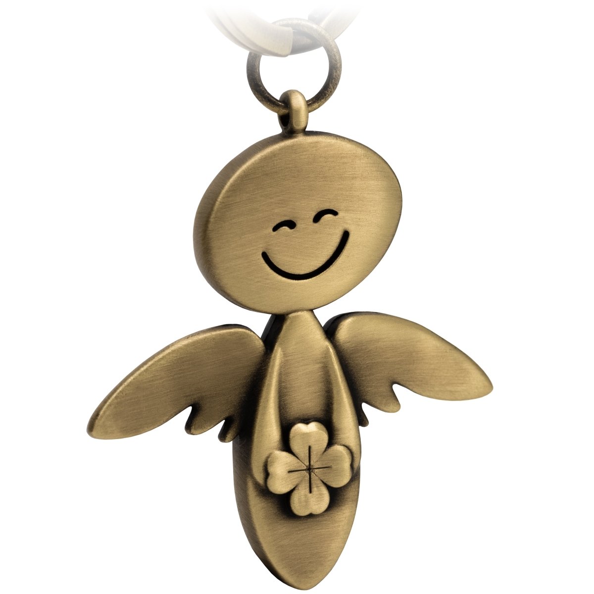 "Smile" mit Kleeblatt - Schutzengel Schlüsselanhänger - Engel Glücksbringer - Viel Glück Glücksengel - FABACH#farbe_antique bronze