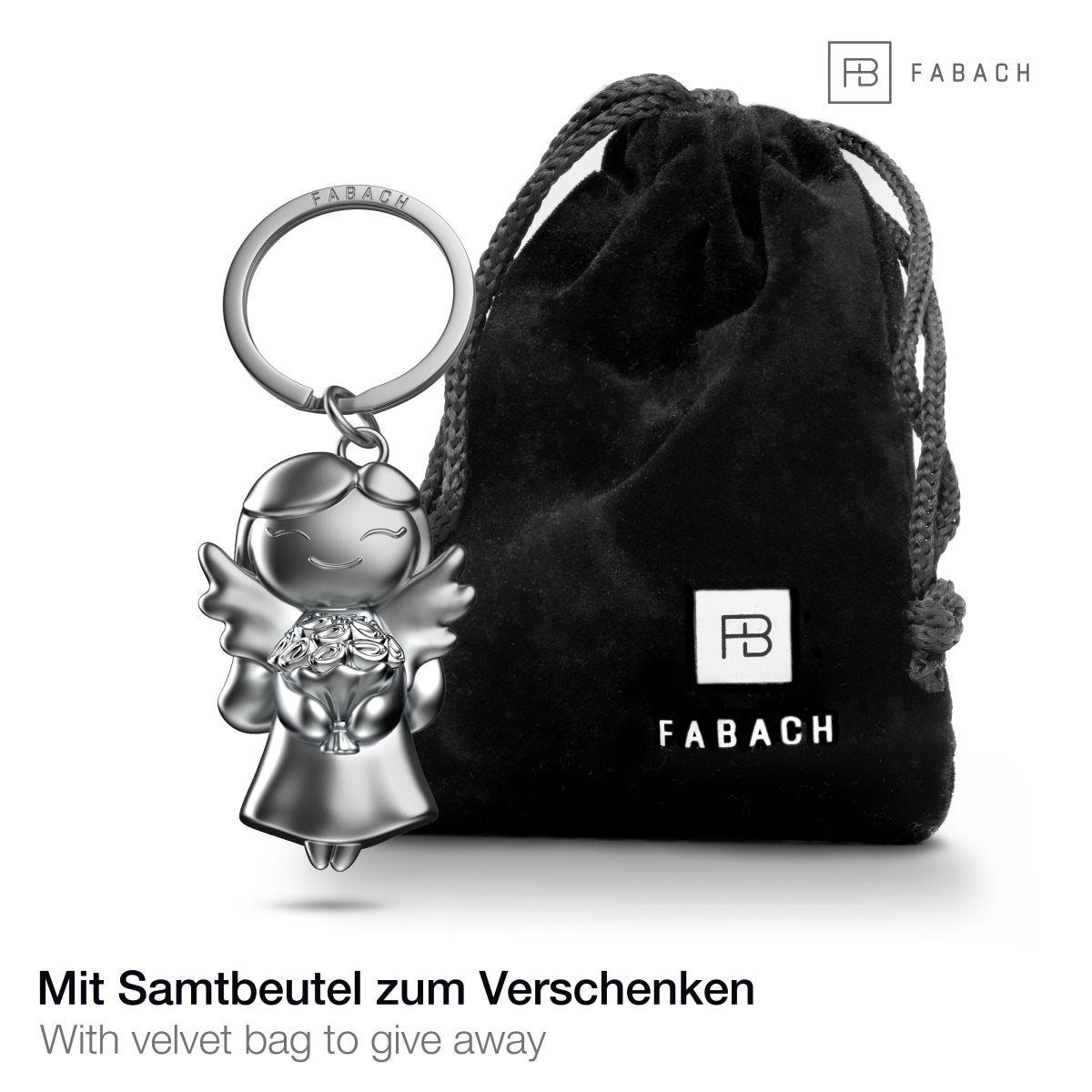 "Star" Schutzengel Schlüsselanhänger - Glücksengel mit Blumen - Engel Glücksbringer - FABACH#Farbe_Silber