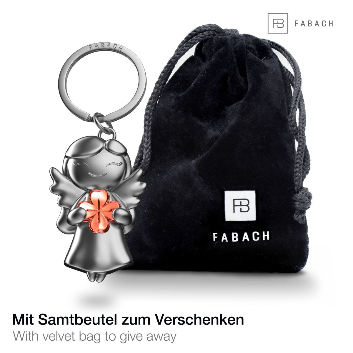 "Star" Schutzengel Schlüsselanhänger - Glücksengel mit Kleeblatt -Engel Glücksbringer - FABACH#farbe_roségold