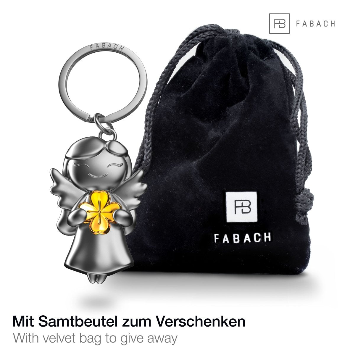 "Star" Schutzengel Schlüsselanhänger - Glücksengel mit Kleeblatt -Engel Glücksbringer - FABACH#farbe_gold