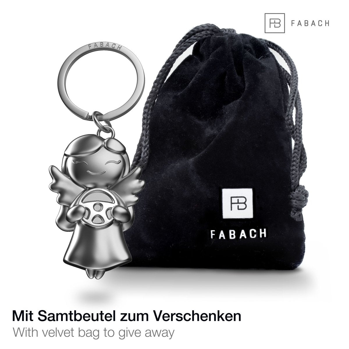 "Star" Schutzengel Schlüsselanhänger - Glücksengel mit Lenkrad - Engel Glücksbringer - FABACH#farbe_silber