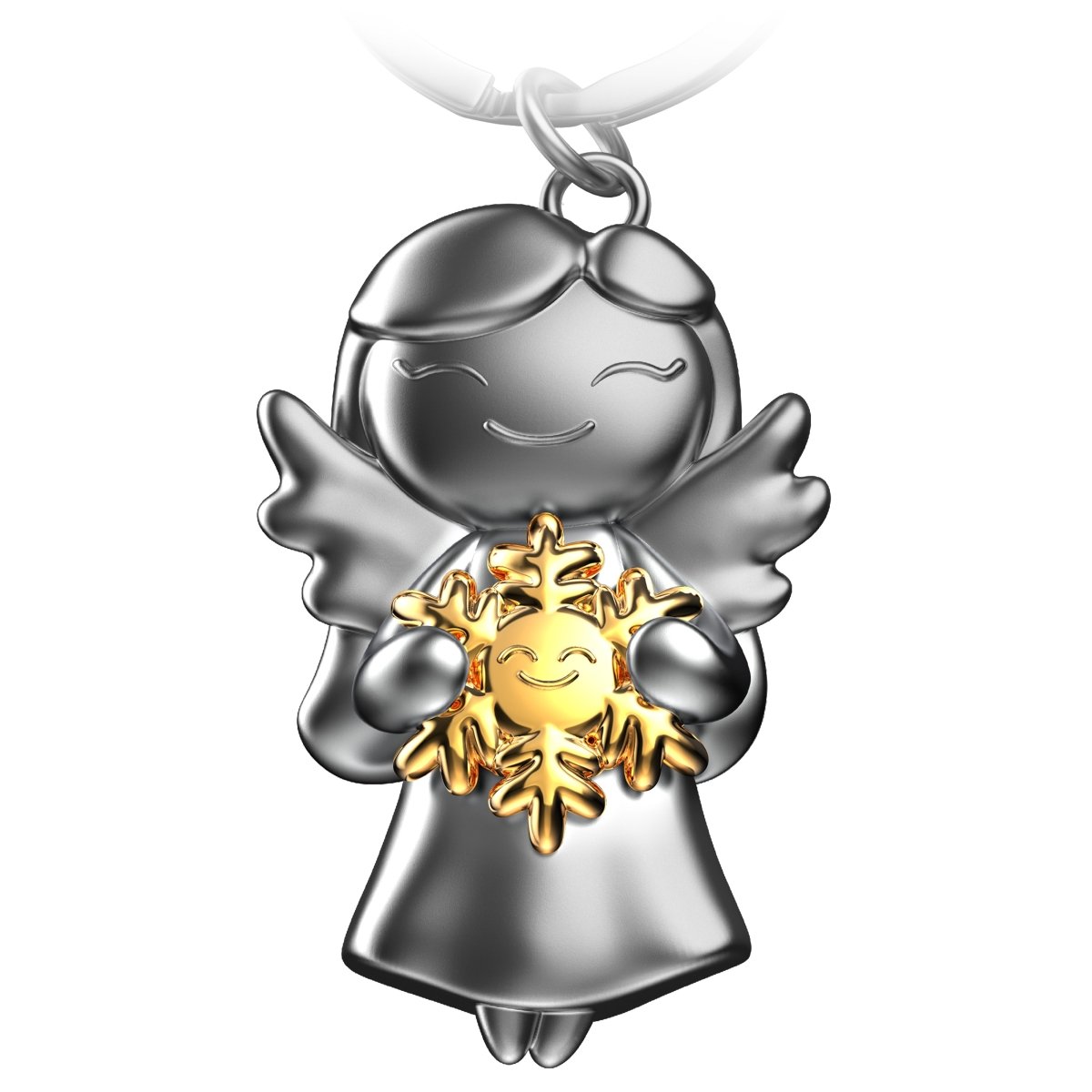 "Star" Schutzengel Schlüsselanhänger - Glücksengel mit Schneeflocke - Engel Glücksbringer - FABACH#Farbe_Gold