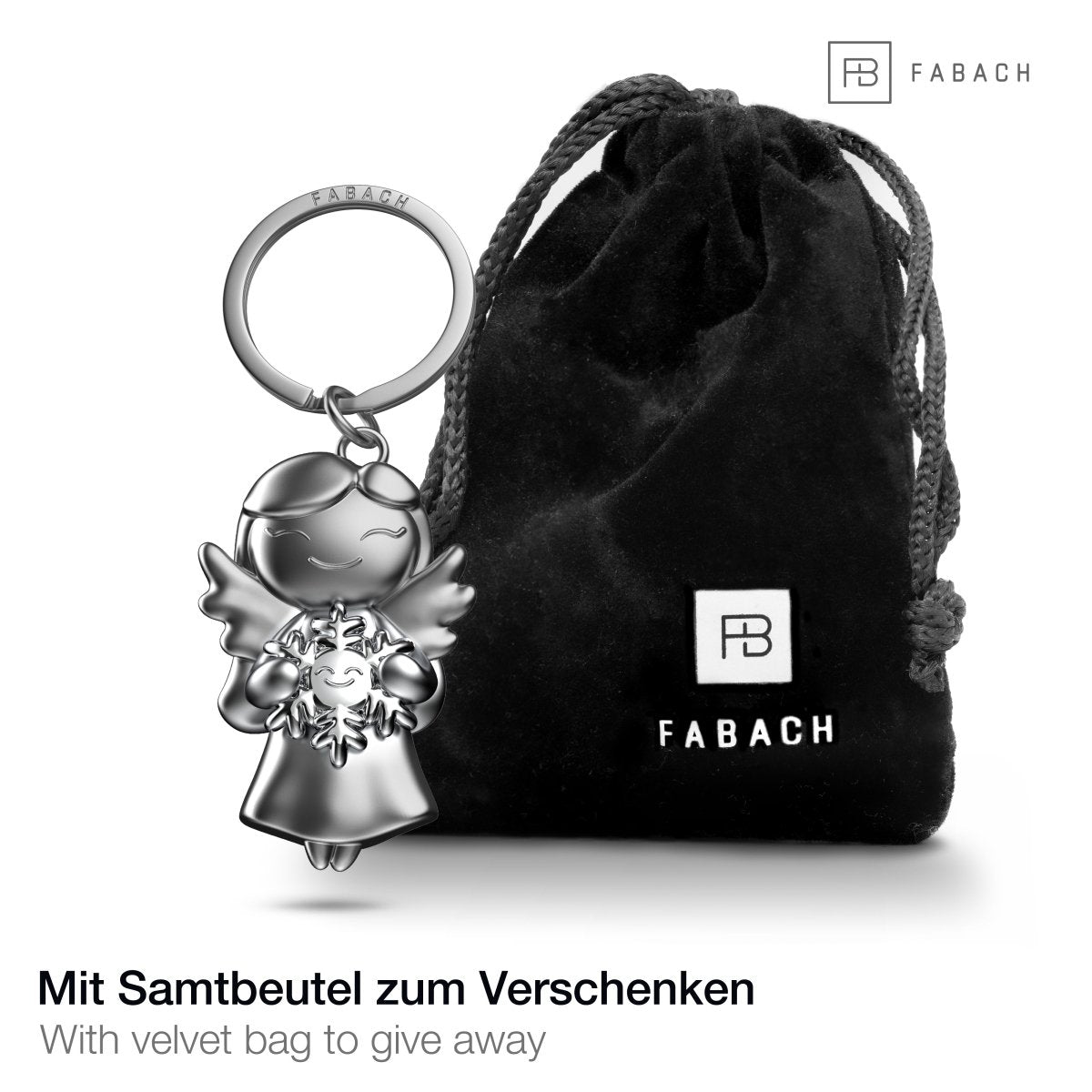 "Star" Schutzengel Schlüsselanhänger - Glücksengel mit Schneeflocke - Engel Glücksbringer - FABACH#Farbe_Silber