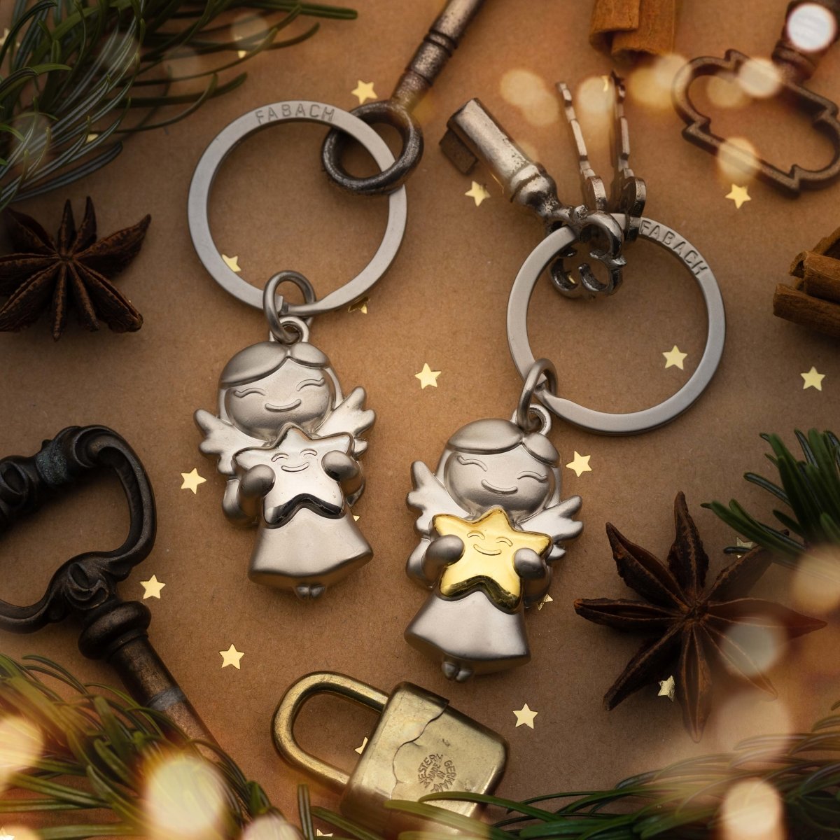 Star Schutzengel Schlüsselanhänger - Weihnachtsengel mit Stern - Eng