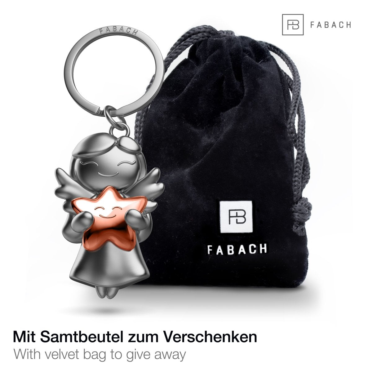 "Star" Schutzengel Schlüsselanhänger - Weihnachtsengel mit Stern - Engel Glücksbringer - FABACH#farbe_roségold