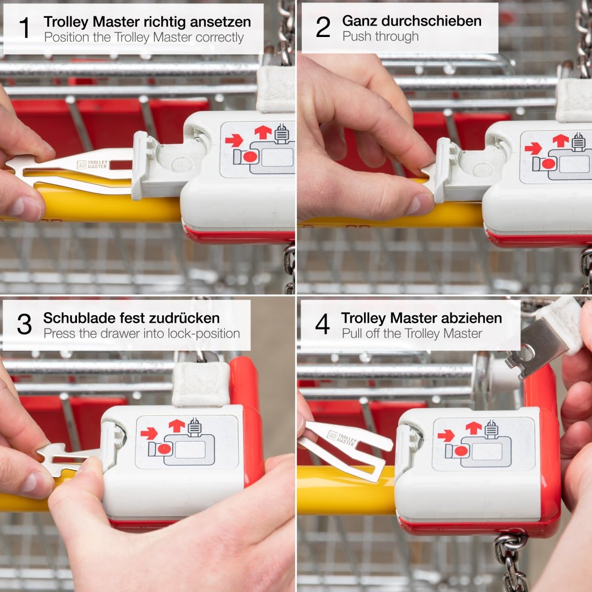"Trolley Master" (schwarz) Der erste Einkaufswagenlöser für alle Einkaufswagen - FABACH
