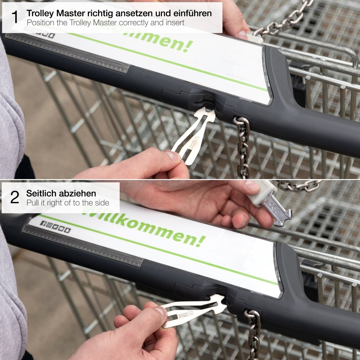 "Trolley Master" (schwarz) Der erste Einkaufswagenlöser für alle Einkaufswagen - FABACH