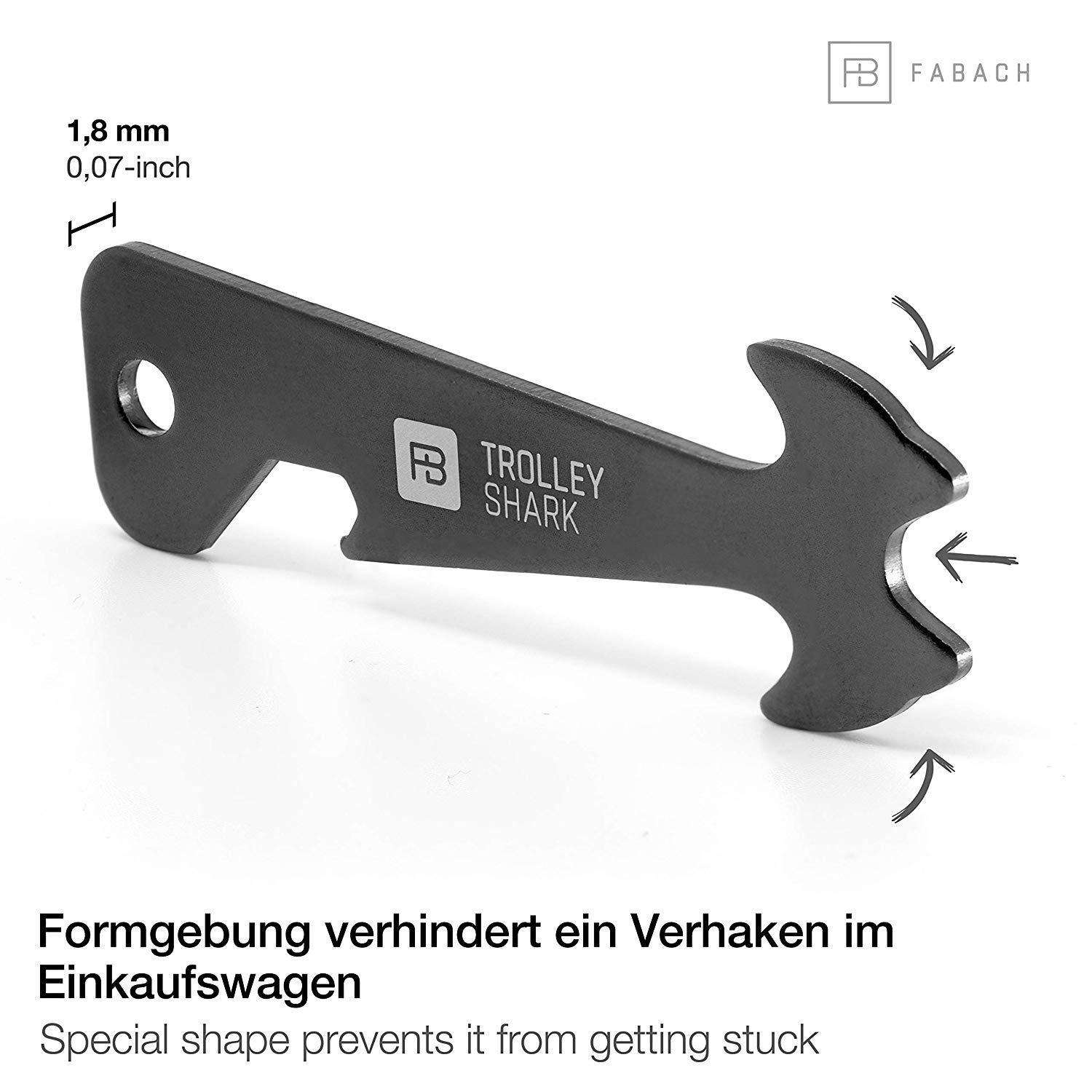 "Trolley Shark" (schwarz) Einkaufswagenlöser Schlüsselanhänger mit Flaschenöffner - FABACH