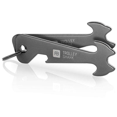 "Trolley Shark" (black) shopping trolley releaser with stainless steel bottle opener