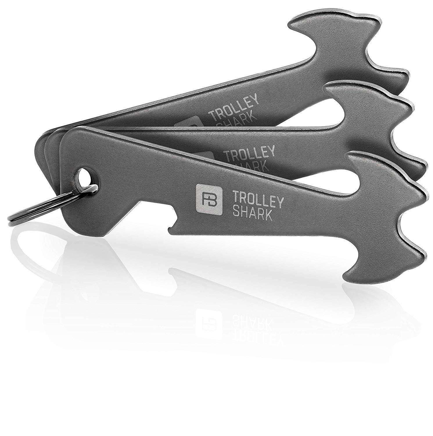 "Trolley Shark" (schwarz) Einkaufswagenlöser Schlüsselanhänger mit Flaschenöffner - FABACH#größe_3 stück (vorteilspack)