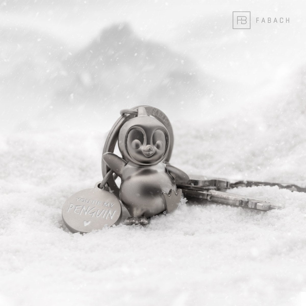 "You're my penguin" Pinguin Schlüsselanhänger "Breezy" mit Gravur - Süßer Pinguin Glücksbringer als Geschenk für Partner - FABACH#farbe_silber matt