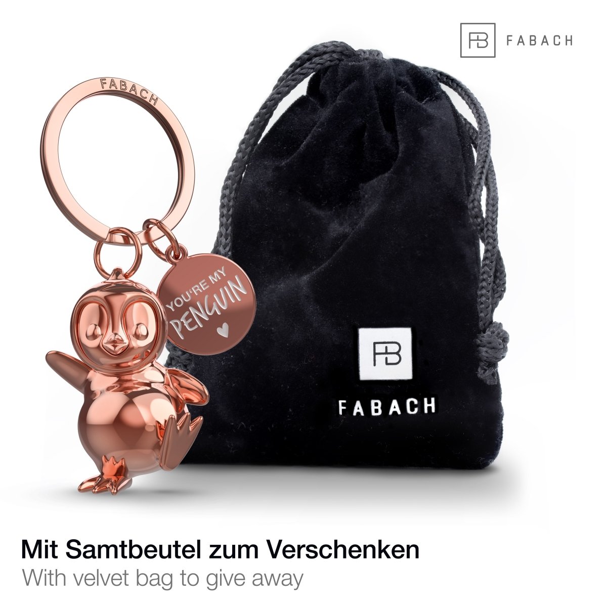 "You're my penguin" Pinguin Schlüsselanhänger "Breezy" mit Gravur - Süßer Pinguin Glücksbringer als Geschenk für Partner - FABACH#farbe_roségold