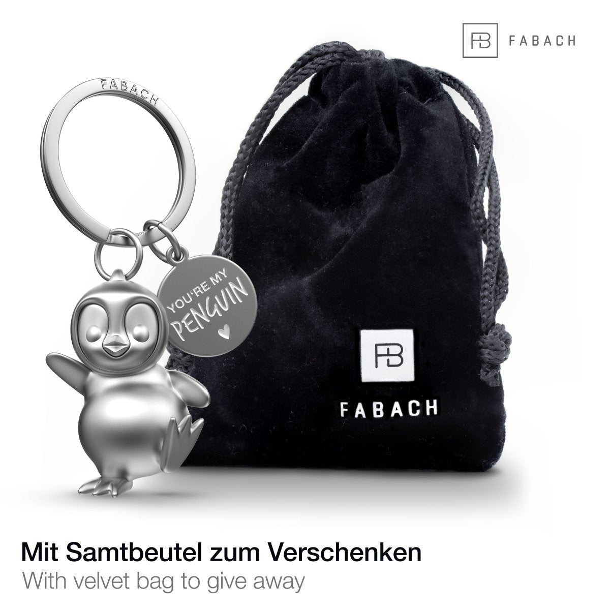 "You're my penguin" Pinguin Schlüsselanhänger "Breezy" mit Gravur - Süßer Pinguin Glücksbringer als Geschenk für Partner - FABACH#farbe_silber matt