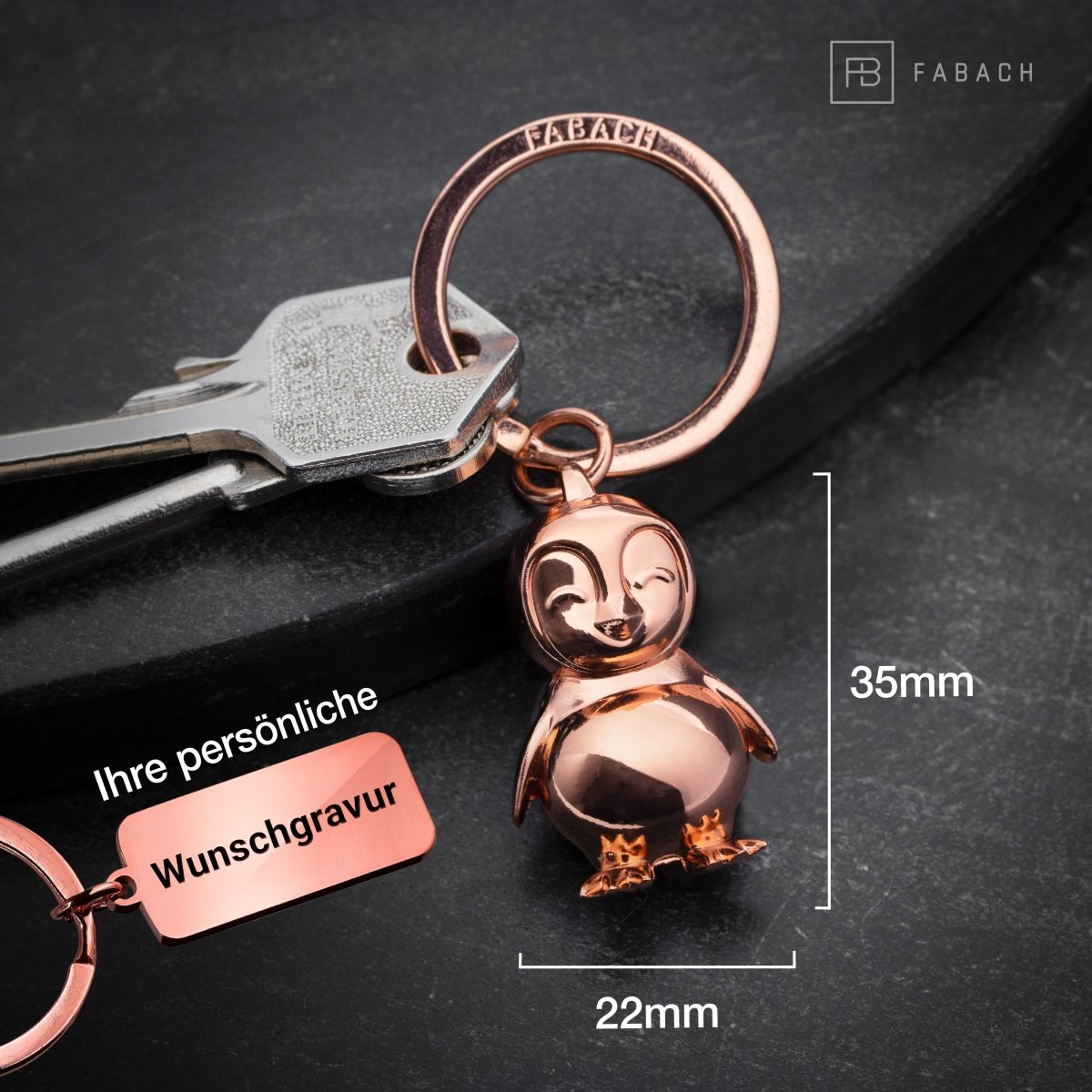 "You're my penguin" Pinguin Schlüsselanhänger "Frosty" mit Gravur - Süßer Pinguin Glücksbringer als Geschenk für Partner - FABACH#farbe_roségold#botschaft_eigene gravur (+3.00€)