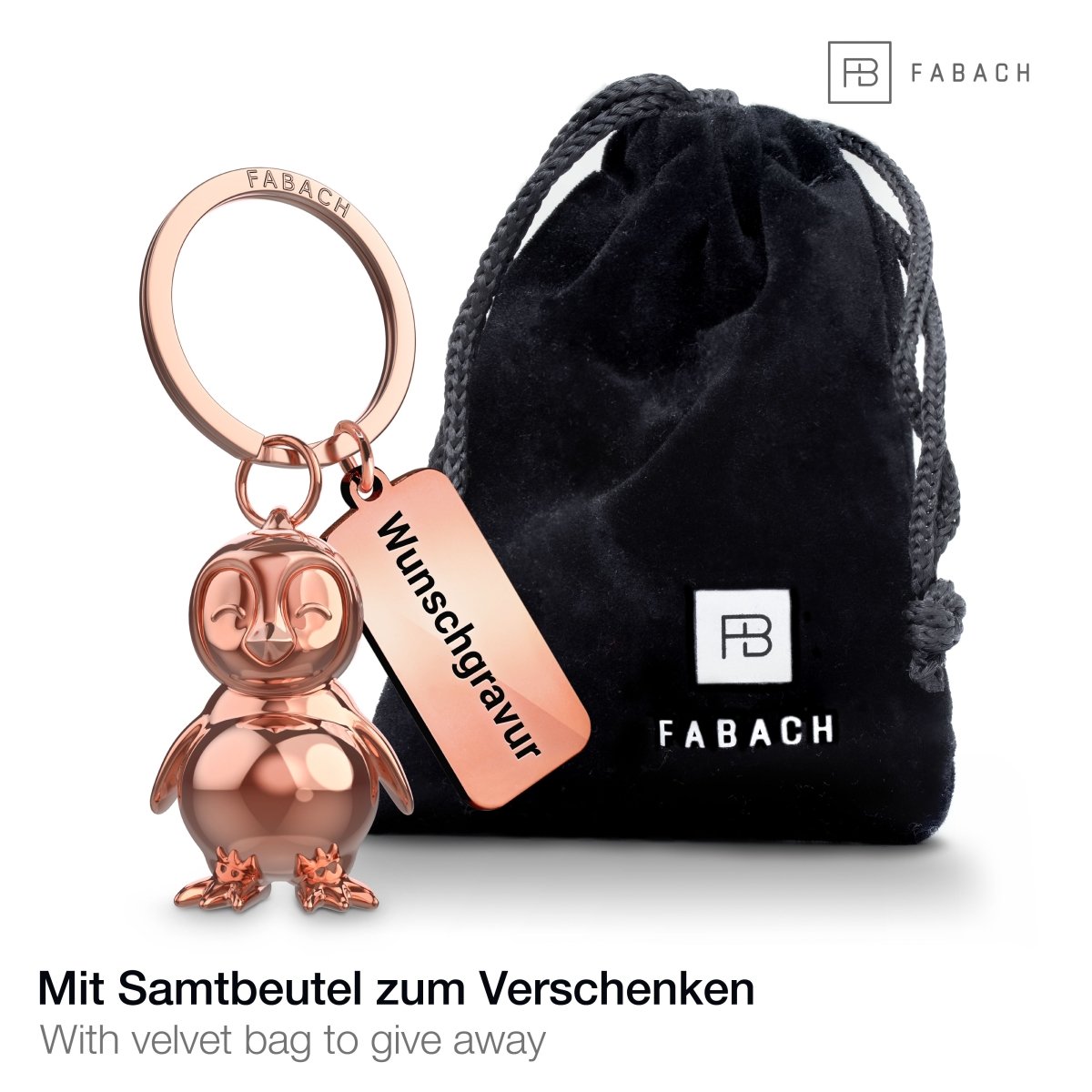 "You're my penguin" Pinguin Schlüsselanhänger "Frosty" mit Gravur - Süßer Pinguin Glücksbringer als Geschenk für Partner - FABACH#farbe_roségold#botschaft_eigene gravur (+3.00€)