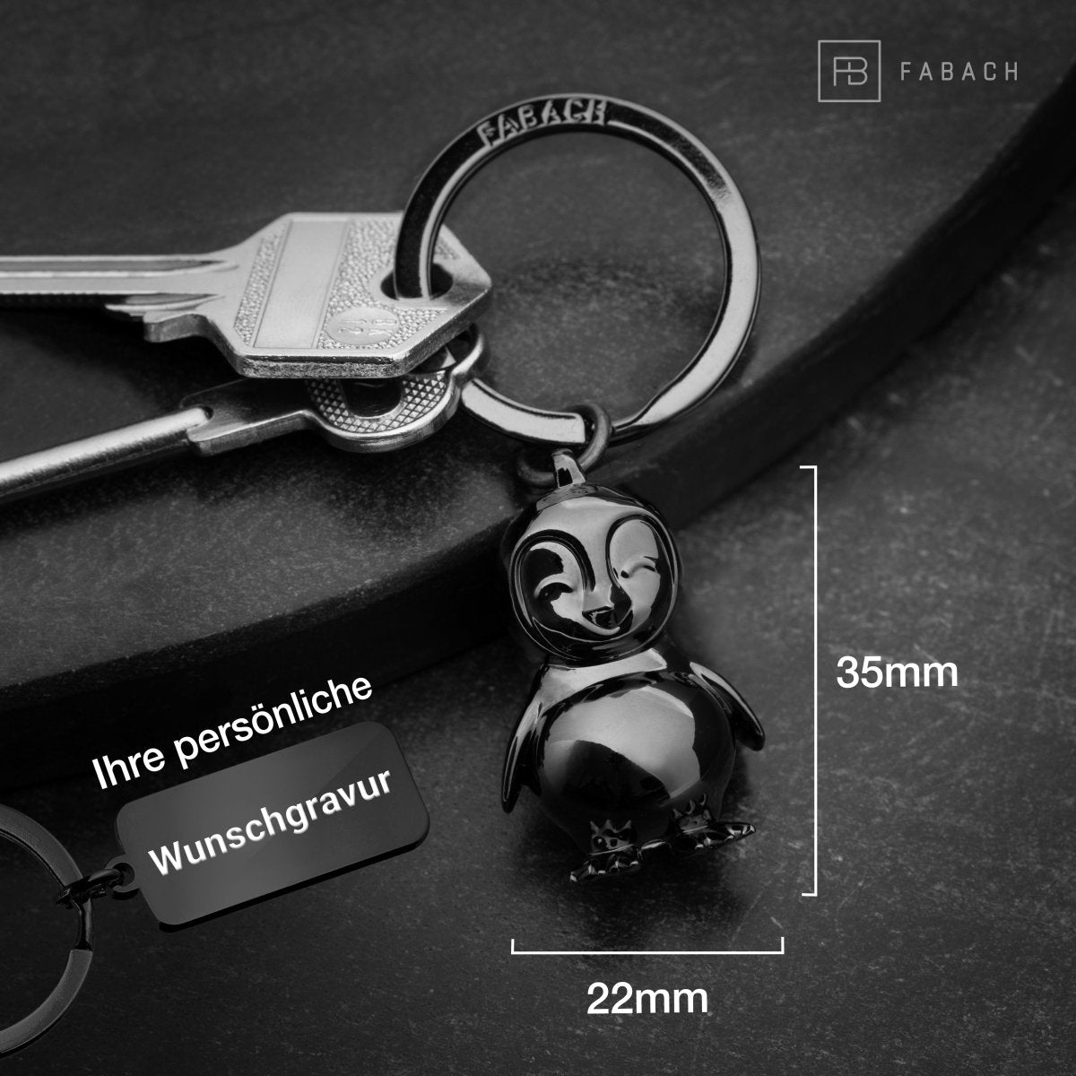 "You're my penguin" Pinguin Schlüsselanhänger "Frosty" mit Gravur - Süßer Pinguin Glücksbringer als Geschenk für Partner - FABACH#farbe_schwarz#botschaft_eigene gravur (+3.00€)